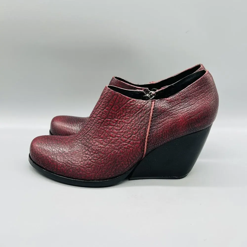 Kork Ease Boots Womens 9 Red Leather Original Ankle Zip Wedge Heel Booties Shoes